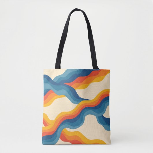 Abstract 70s Retro Sinaasappel Blauw Wavy Stripe P Tote Bag (Voorkant)
