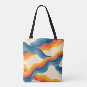 Abstract 70s Retro Sinaasappel Blauw Wavy Stripe P Tote Bag (Achterkant)