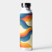 Abstract 70s Retro Sinaasappel Blauw Wavy Stripe P Waterfles (Links)