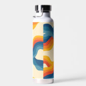 Abstract 70s Retro Sinaasappel Blauw Wavy Stripe P Waterfles (Rechts)