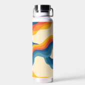 Abstract 70s Retro Sinaasappel Blauw Wavy Stripe P Waterfles (Achterkant)