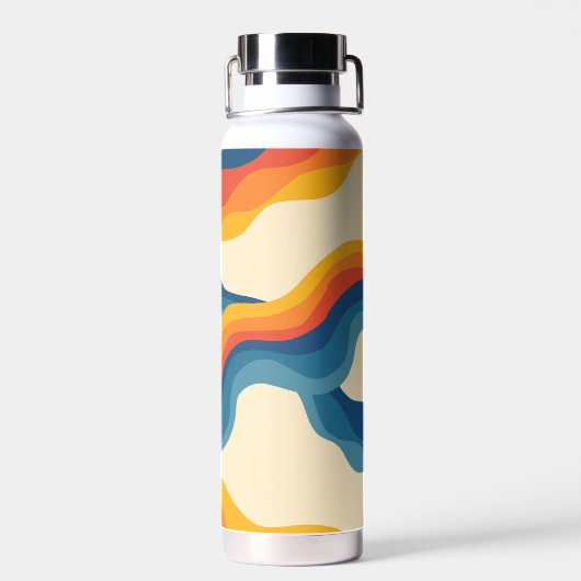 Abstract 70s Retro Sinaasappel Blauw Wavy Stripe P Waterfles (Achterkant)