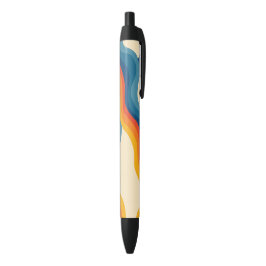 Abstract 70s Retro Sinaasappel Blauw Wavy Stripe P Zwarte Inkt Pen