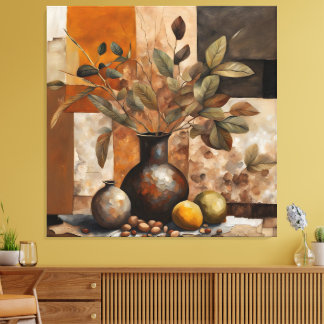 Abstract Aards Stilleven - Terracotta & Olijf Canvas Afdruk