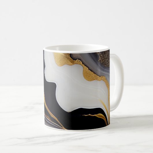 Abstract abstract wit, zwart en gouden koffiemok (Voorkant rechts)