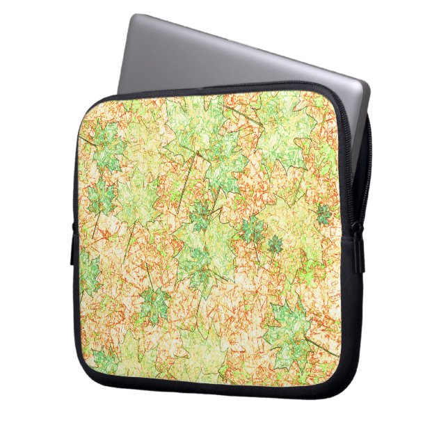Abstract acerblad op krasbodem, op beige laptop sleeve (Voorkant Links)