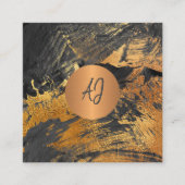 Abstract acryl geschilderd goud zwart monogram vierkante visitekaartje (Voorkant)