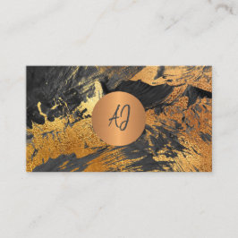 Abstract acryl schilderij goud zwart monogram visitekaartje
