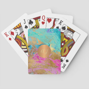 Abstract acryl schilderij kopergoud monogram pokerkaarten