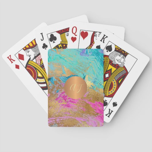 Abstract acryl schilderij kopergoud monogram pokerkaarten (Achterkant)