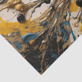 Abstract acryl splash in blauw, geel en zwart tissuepapier (Detail)