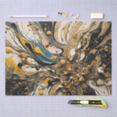 Abstract acryl splash in blauw, geel en zwart tissuepapier (Craft)