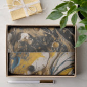 Abstract acryl splash in blauw, geel en zwart tissuepapier (Geschenk)