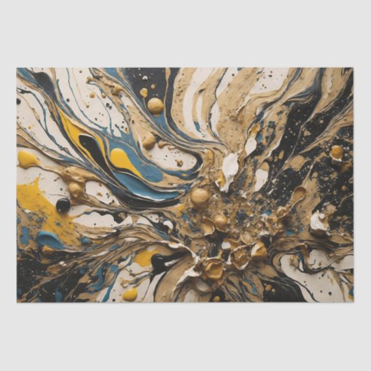 Abstract acryl splash in blauw, geel en zwart tissuepapier (Voorkant)