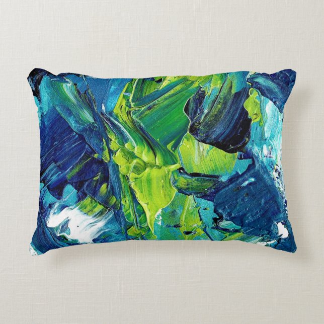 Abstract acrylverf in blauw accent kussen (Voorkant)
