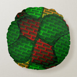 Abstract afbeelding montage? Brick, rood, groen, g Rond Kussen