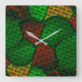 Abstract afbeelding montage met rood, groen, geel vierkante klok