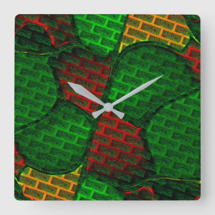 Abstract afbeelding montage met rood, groen, geel vierkante klok