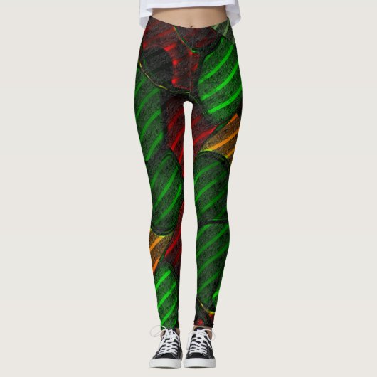 Abstract afbeelding montage? Streep, rood, groen, Leggings (Voorkant)