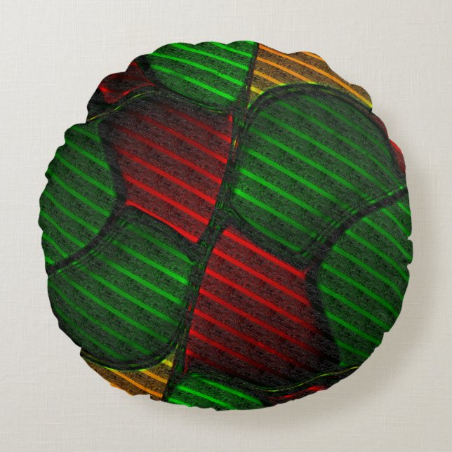 Abstract afbeelding montage? Streep, rood, groen,  Rond Kussen (Voorkant)