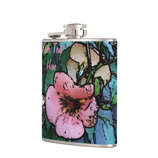 abstract afbeelding van  roze en zwarte bloemen heupfles (Links)