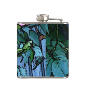 abstract afbeelding van  roze en zwarte bloemen heupfles (Achterkant)