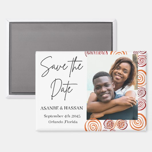 Abstract African Shape Photo Wedding Save the Date Magneet (Voorkant / Achterkant)
