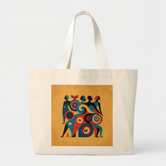 Abstract African Women Geometric Art Retro Gold Bo Grote Tote Bag (Voorkant)