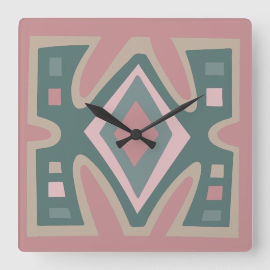 Abstract Afrikaans geometrisch tribaal patroon Vierkante Klok (Voorkant)