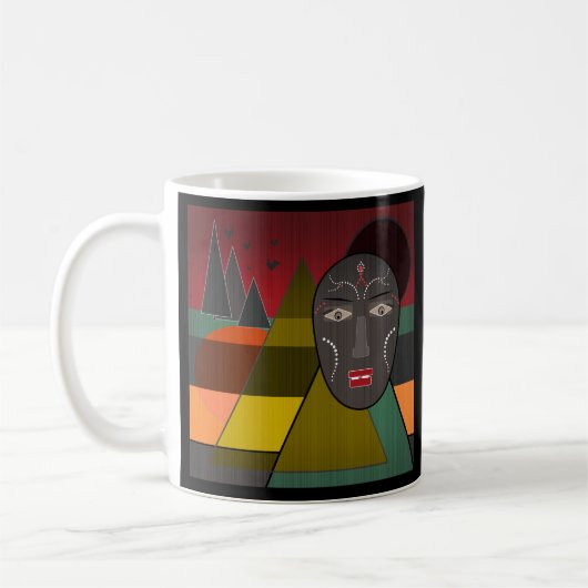 Abstract afrikaans masker in retro kleuren koffiemok (Links)