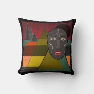 Abstract afrikaans masker in retro kleuren kussen