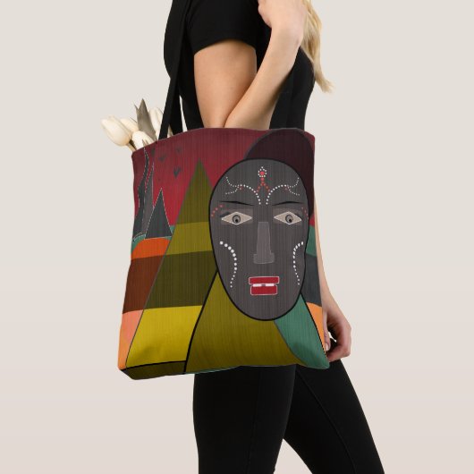 Abstract afrikaans masker in retro kleuren tote bag (Dichtbij)