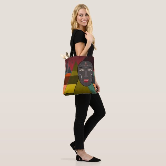Abstract afrikaans masker in retro kleuren tote bag (Op model)