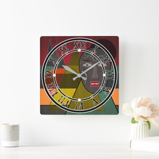 Abstract afrikaans masker in retro kleuren vierkante klok (Huis)