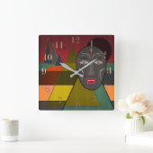 Abstract afrikaans masker in retro kleuren vierkante klok (Huis)