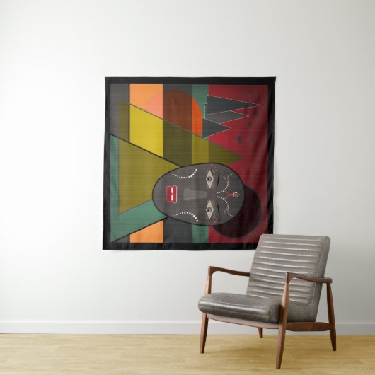 Abstract afrikaans masker in retro kleuren wandkleed (In Situ (horizontaal))