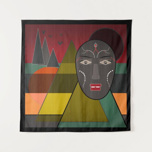 Abstract afrikaans masker in retro kleuren wandkleed (Voorkant)