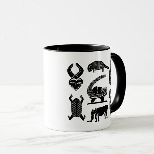 Abstract Afrikaans tribaal masker en dier Mok (Voorkant rechts)