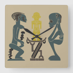 Abstract Afrikaans tribaal ritueel scene kunst Vierkante Klok