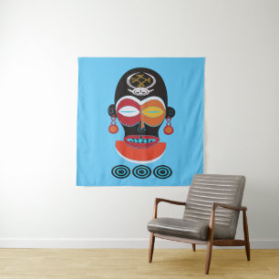 Abstract Afrikaanse stamkleurrijke tatoeage gezich Wandkleed