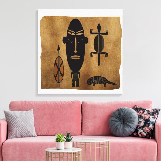 Abstract-Afrikaanse stamkunst Canvas Afdruk (Insitu (Woonkamer))