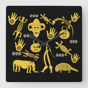 Abstract-Afrikaanse stamkunst Vierkante Klok