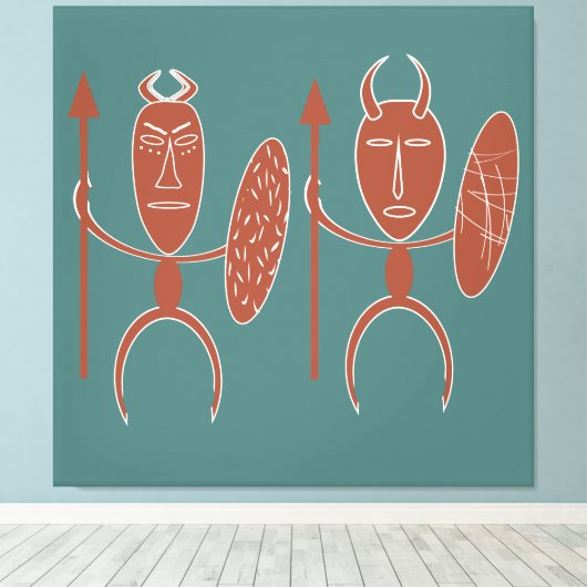 Abstract-Afrikaanse stammenkrijgerskunst Canvas Afdruk (Insitu (Houten vloer))