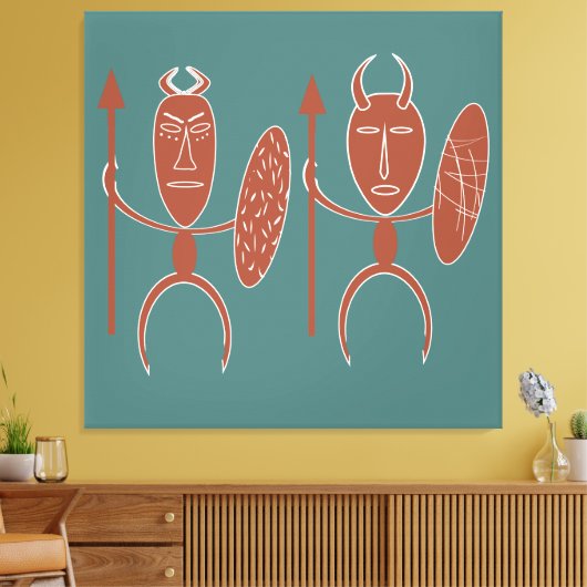 Abstract-Afrikaanse stammenkrijgerskunst Canvas Afdruk (Insitu (Woonkamer))