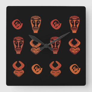 Abstract-Afrikaanse stammenkunst Vierkante Klok