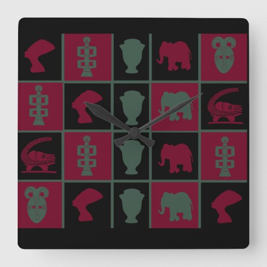 Abstract-Afrikaanse stammenkunst Vierkante Klok (Voorkant)