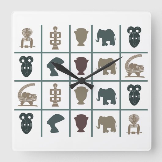 Abstract-Afrikaanse stammenkunst Vierkante Klok (Voorkant)