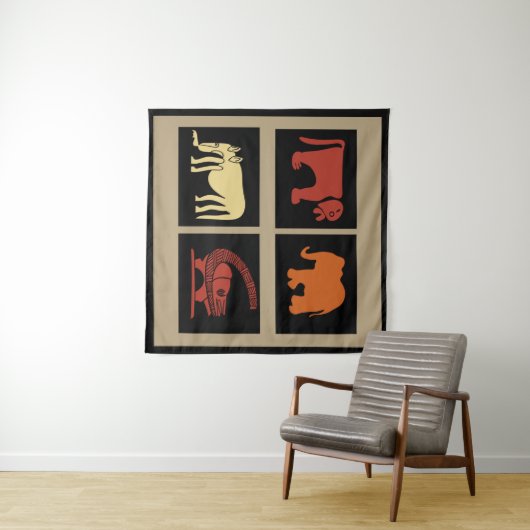 Abstract-Afrikaanse stammenkunst Wandkleed (In Situ (horizontaal))