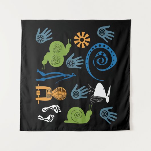 Abstract-Afrikaanse stammenkunst Wandkleed (Voorkant (horizontaal))