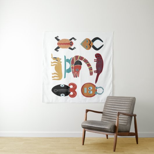Abstract-Afrikaanse stammenkunst Wandkleed (In Situ (horizontaal))